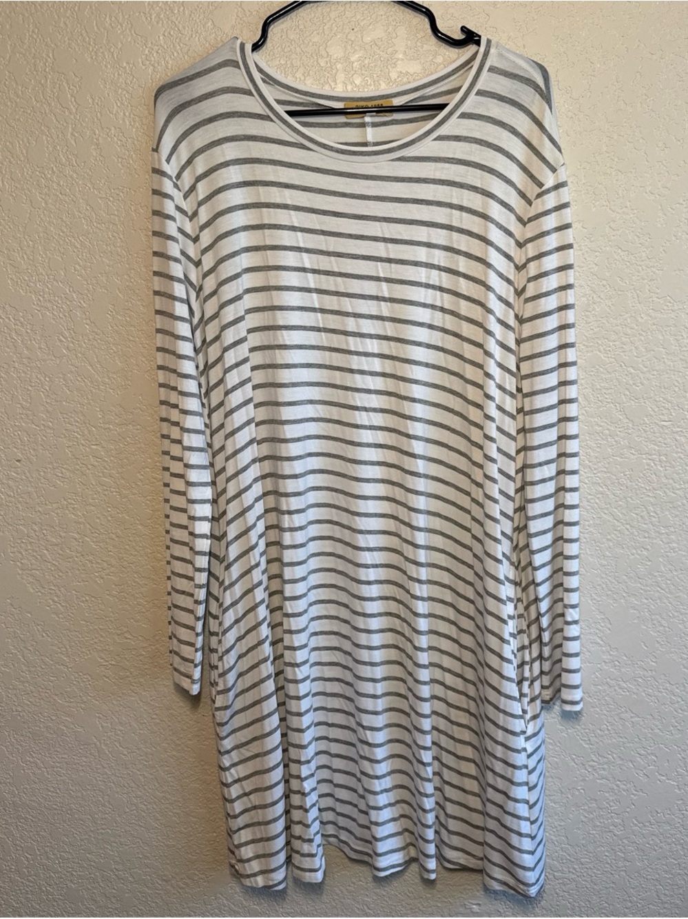 Piko 1988 White and Gray Striped Long Sleeve Dress